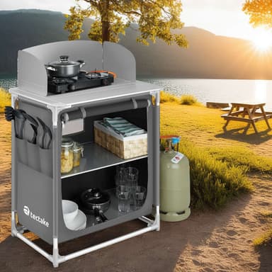 tectake Campingkök Premium med 2 fack - grå