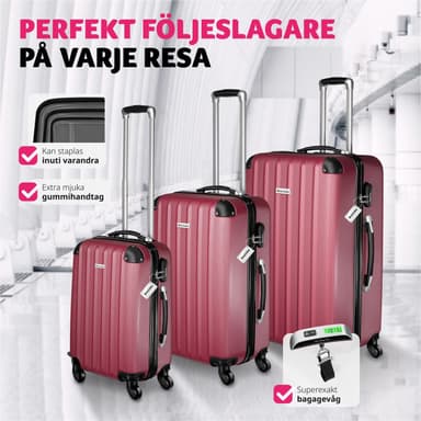tectake 3-delars resväskeset Talia med bagagevåg och bagagetaggar - vinröd