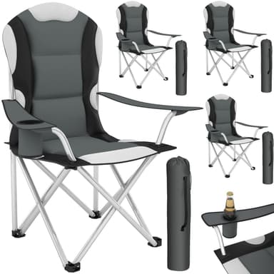 tectake 4 campingstolar med stoppad dyna, hopfällbara - grå
