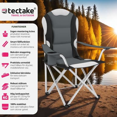 tectake 4 campingstolar med stoppad dyna, hopfällbara - grå