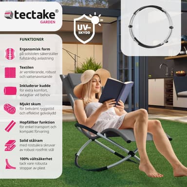 tectake Solstol Paulina, ergonomisk gungstol för utomhusbruk, hopfällbar - grå