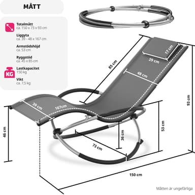 tectake Solstol Paulina, ergonomisk gungstol för utomhusbruk, hopfällbar - grå