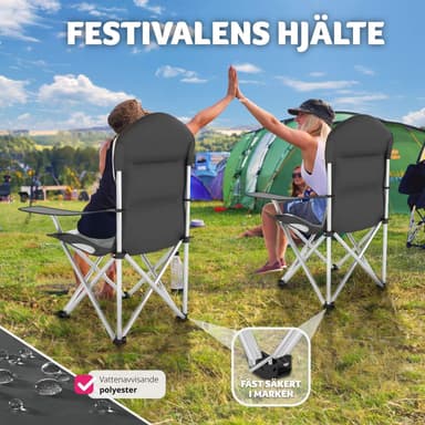 tectake 4 campingstolar med stoppad dyna, hopfällbara - grå