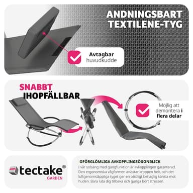tectake Solstol Paulina, ergonomisk gungstol för utomhusbruk, hopfällbar - grå