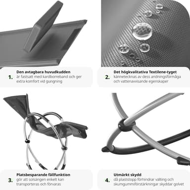 tectake Solstol Paulina, ergonomisk gungstol för utomhusbruk, hopfällbar - grå