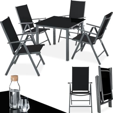 tectake Matgrupp i Aluminium med 4 stolar - antracit