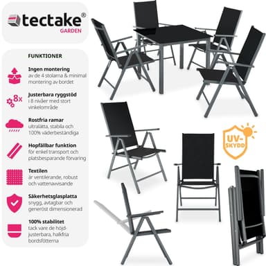 tectake Matgrupp i Aluminium med 4 stolar - antracit