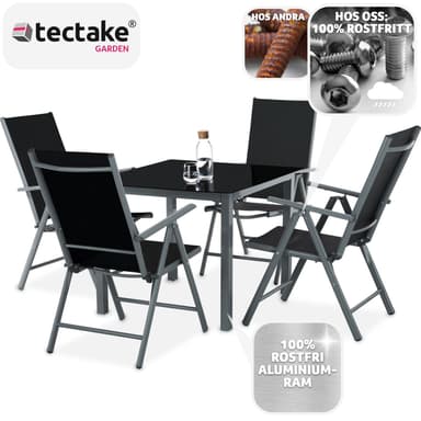 tectake Matgrupp i Aluminium med 4 stolar - antracit