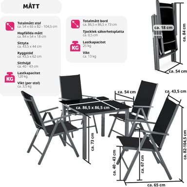 tectake Matgrupp i Aluminium med 4 stolar - antracit