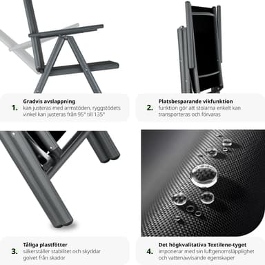 tectake Matgrupp i Aluminium med 4 stolar - antracit