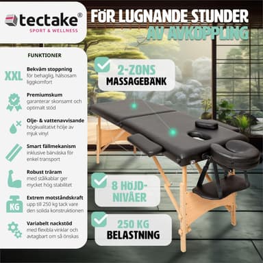 tectake 2-zons massagebänk 5 cm stoppning + väska - svart