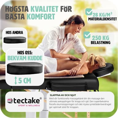 tectake 2-zons massagebänk 5 cm stoppning + väska - svart