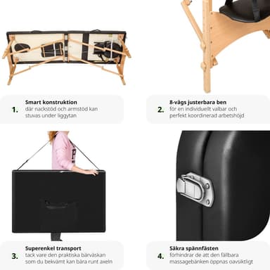 tectake 2-zons massagebänk 5 cm stoppning + väska - svart