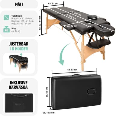 tectake 2-zons massagebänk 5 cm stoppning + väska - svart