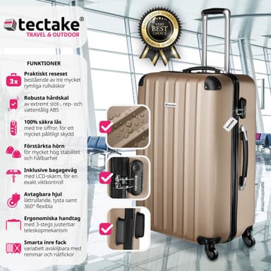 tectake 3-delars resväskeset Talia med bagagevåg och bagagetaggar - champagne