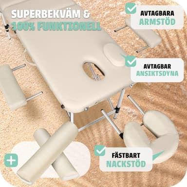 tectake 3-zons massagebänk med 5 cm stoppning, rullar och aluminiumram - beige