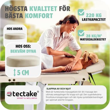 tectake 3-zons massagebänk med 5 cm stoppning, rullar och aluminiumram - beige