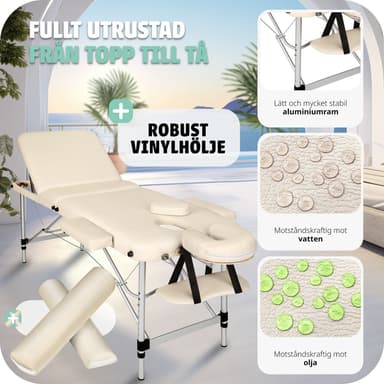 tectake 3-zons massagebänk med 5 cm stoppning, rullar och aluminiumram - beige