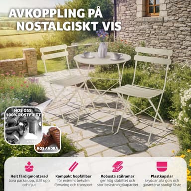 tectake Bistrobord set Frieda, hopfällbart för 2 personer - creme