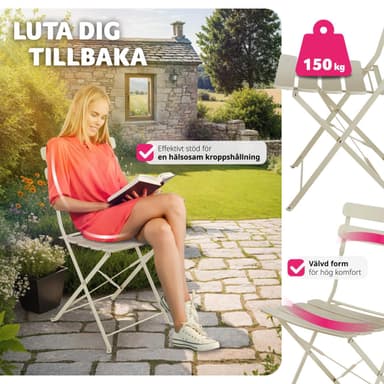 tectake Bistrobord set Frieda, hopfällbart för 2 personer - creme