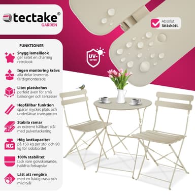 tectake Bistrobord set Frieda, hopfällbart för 2 personer - creme