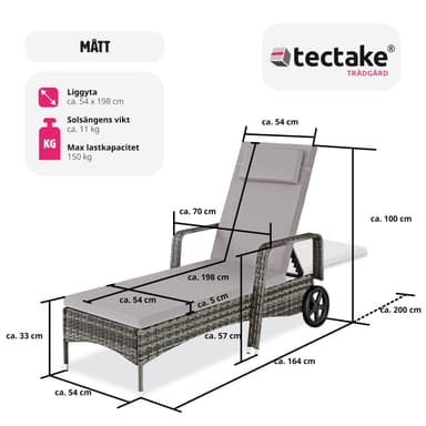 tectake Solsäng i konstrotting med hjul - grå