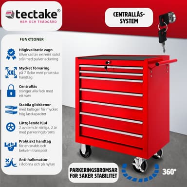 tectake Verktygsvagn med 7 lådor - röd