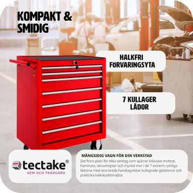 tectake Verktygsvagn med 7 lådor - röd
