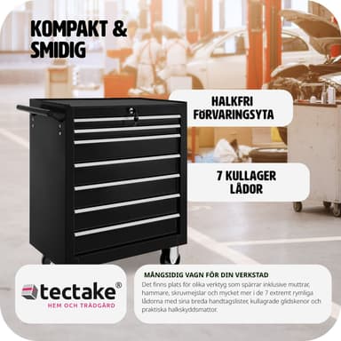 tectake Verktygsvagn med 7 lådor - svart