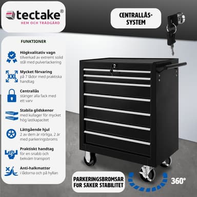tectake Verktygsvagn med 7 lådor - svart