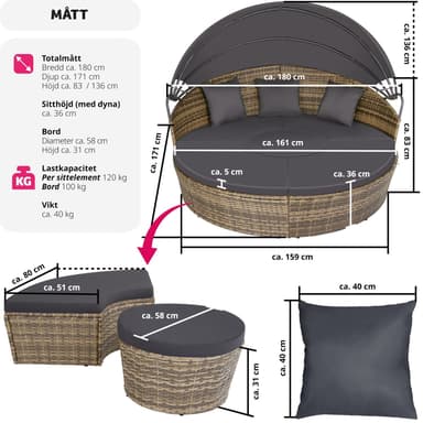 tectake Rund Solsäng Santorini i konstrotting - natur