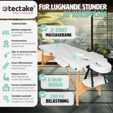 tectake 2-zons massagebänk 5 cm stoppning + väska - vit
