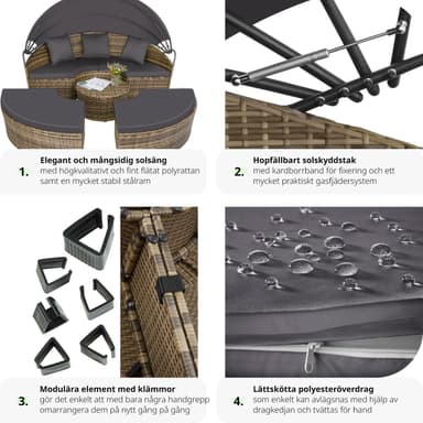 tectake Rund Solsäng Santorini i konstrotting - natur