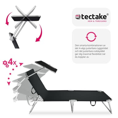 tectake Solsäng med soltak - svart