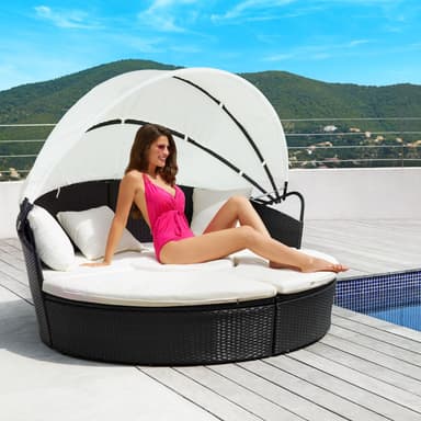 tectake Rund Solsäng Santorini i konstrotting - natur