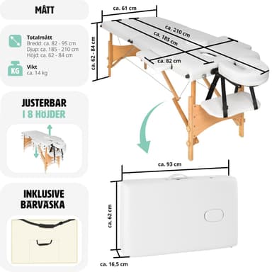 tectake 2-zons massagebänk 5 cm stoppning + väska - vit