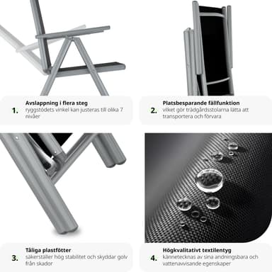 tectake 4 hopfällbara trädgårdsstolar i aluminium - silver