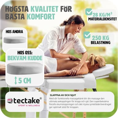 tectake 2-zons massagebänk 5 cm stoppning + väska - vit