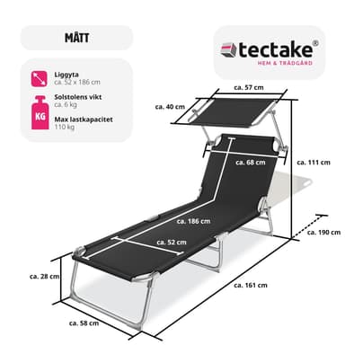 tectake Solsäng med soltak - svart