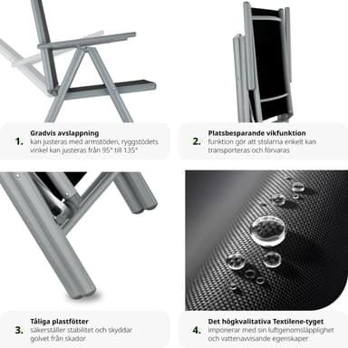 tectake Matgrupp i Aluminium med 4 stolar - silver