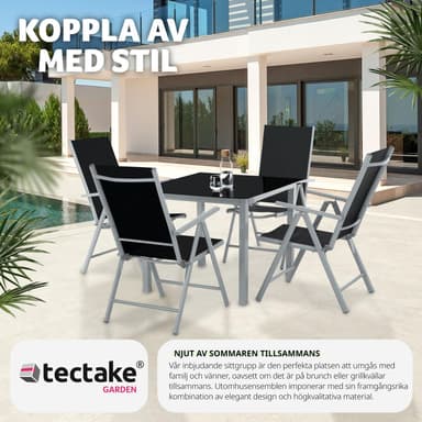 tectake Matgrupp i Aluminium med 4 stolar - silver