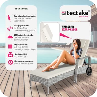 tectake Solsäng konstrotting Cassis med aluminiumram - ljusgrå