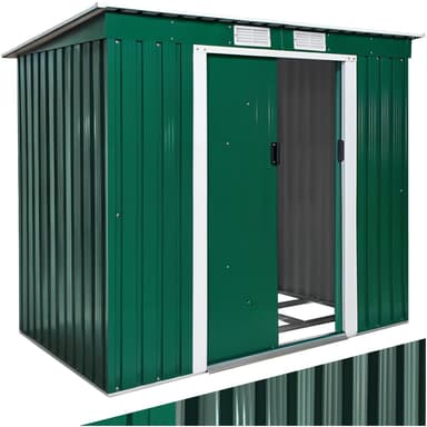 tectake Redskapsbod med snedtak 213x130x173cm - grön/vit