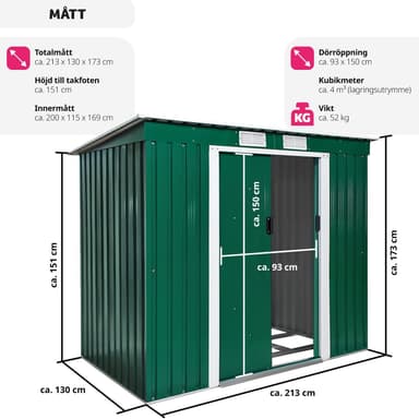 tectake Redskapsbod med snedtak 213x130x173cm - grön/vit