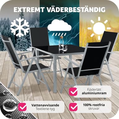 tectake Matgrupp i Aluminium med 4 stolar - silver