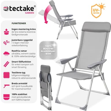 tectake 4 trädgårdsstolar i aluminium med nackkudde - grå