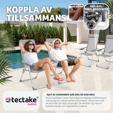 tectake 4 trädgårdsstolar i aluminium med nackkudde - grå