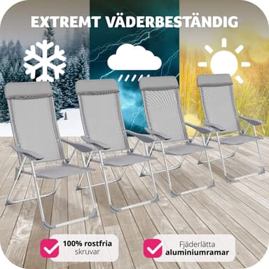 tectake 4 trädgårdsstolar i aluminium med nackkudde - grå