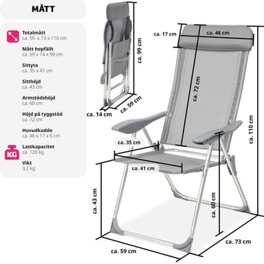 tectake 4 trädgårdsstolar i aluminium med nackkudde - grå