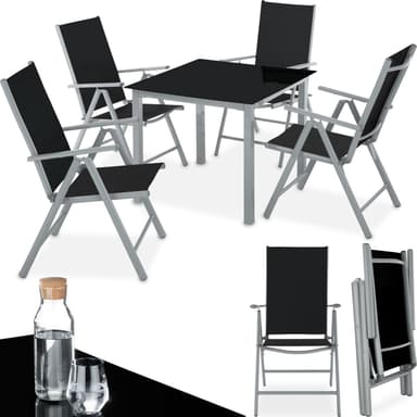 tectake Matgrupp i Aluminium med 4 stolar - silver